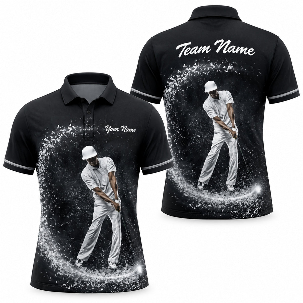 Golfer Swing Splash Graphic Personalized Golf Polo Shirt