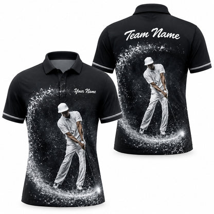 Golfer Swing Splash Graphic Personalized Golf Polo Shirt
