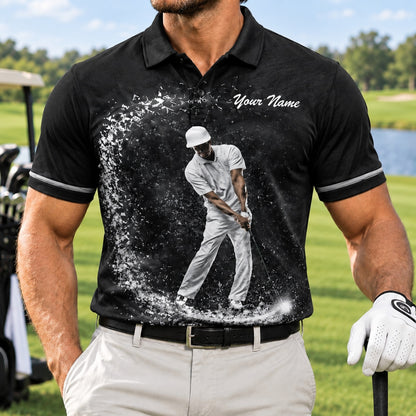 Golfer Swing Splash Graphic Personalized Golf Polo Shirt Front View