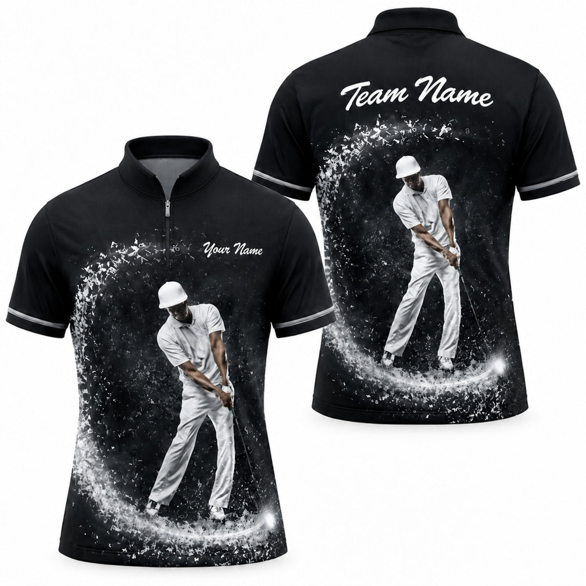 Golfer Swing Splash Graphic Personalized Golf Polo Shirt Jersey Zip 1 4 Collar