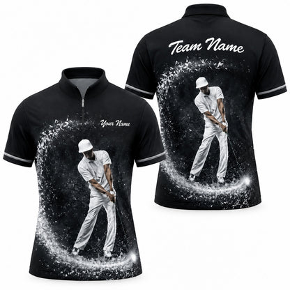 Golfer Swing Splash Graphic Personalized Golf Polo Shirt Jersey Zip 1 4 Collar
