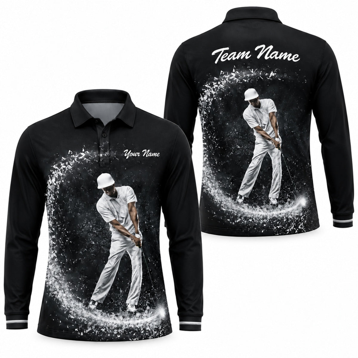 Golfer Swing Splash Graphic Personalized Golf Polo Shirt Long Sleeve Polo