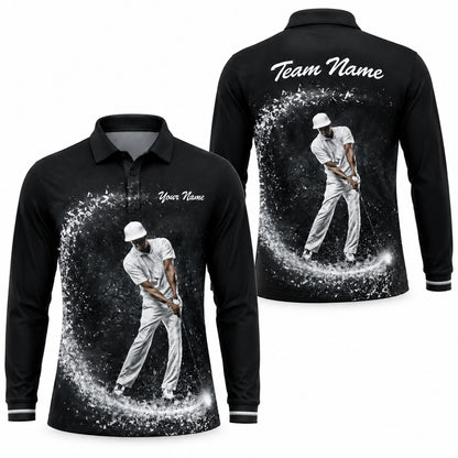 Golfer Swing Splash Graphic Personalized Golf Polo Shirt Long Sleeve Polo