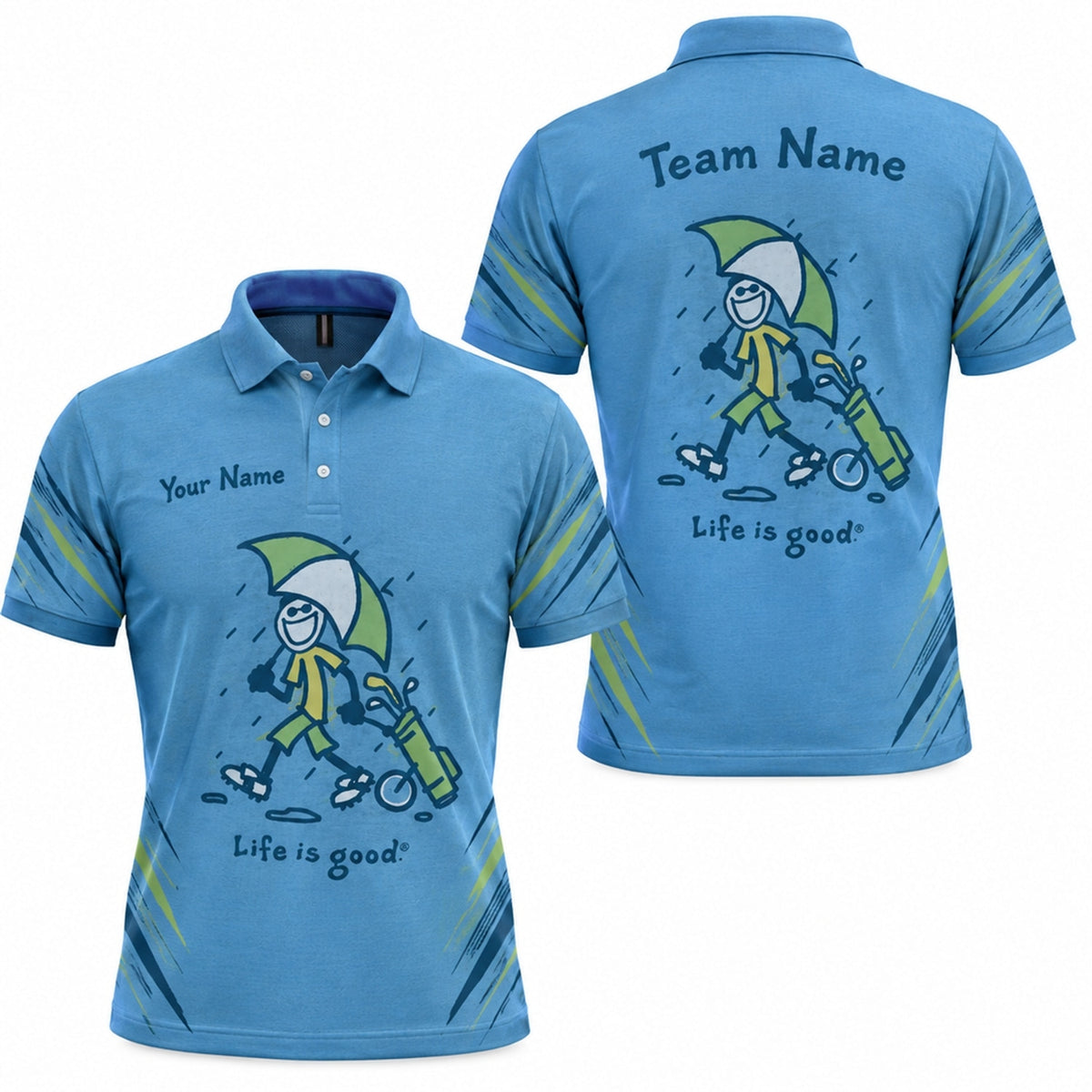 Golfer With Umbrella Graphic Custom Golf Polo Shirt