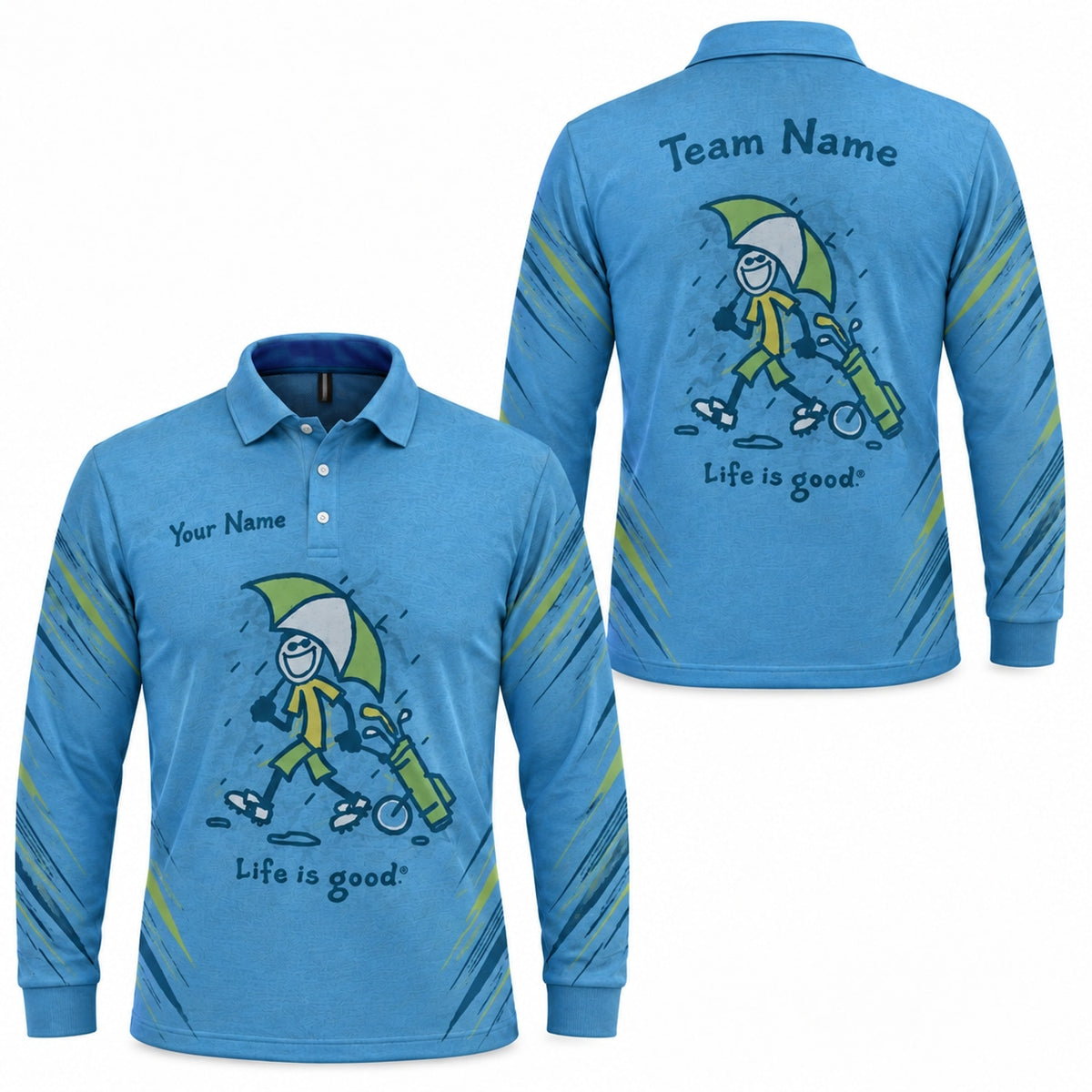 Golfer With Umbrella Graphic Custom Golf Polo Shirt Long Sleeve Polo