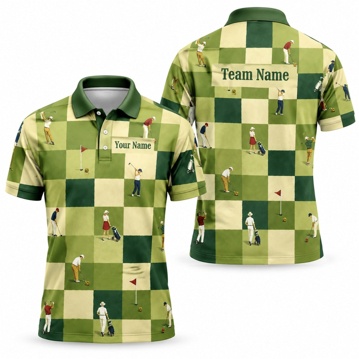 Golfers Pattern Checkered Personalized Golf Polo Shirt