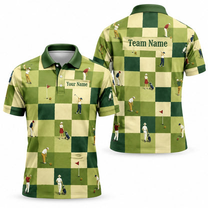 Golfers Pattern Checkered Personalized Golf Polo Shirt