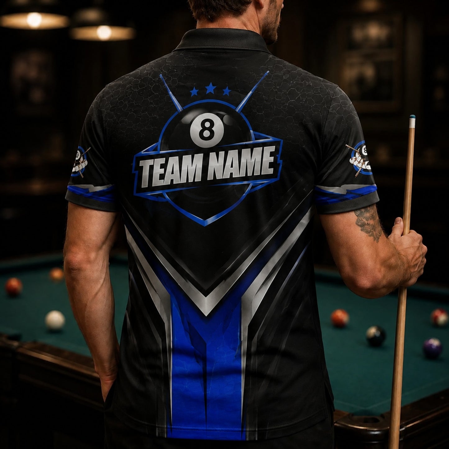 Grim Reaper 8 Ball Sport Personalized Billiard Polo Shirt Back View