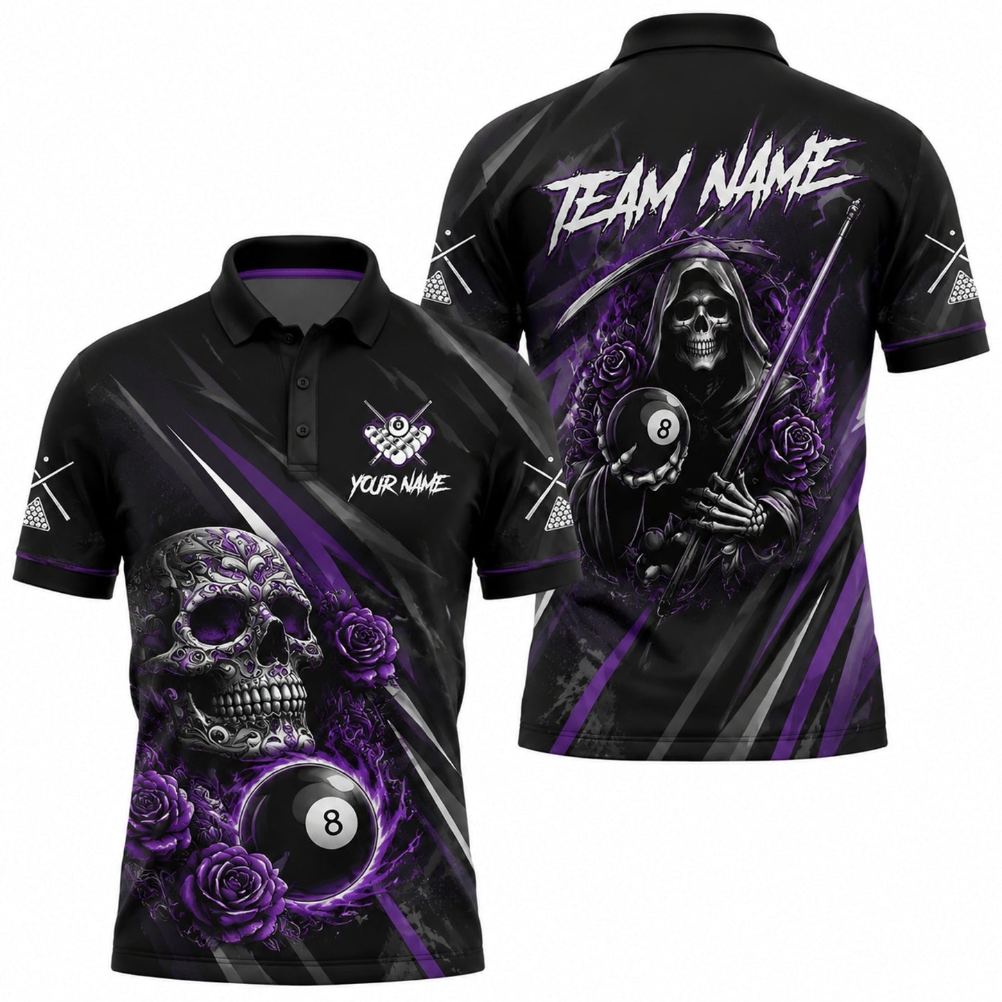 Grim Reaper 8 Ball Sport Personalized Billiard Polo Shirt