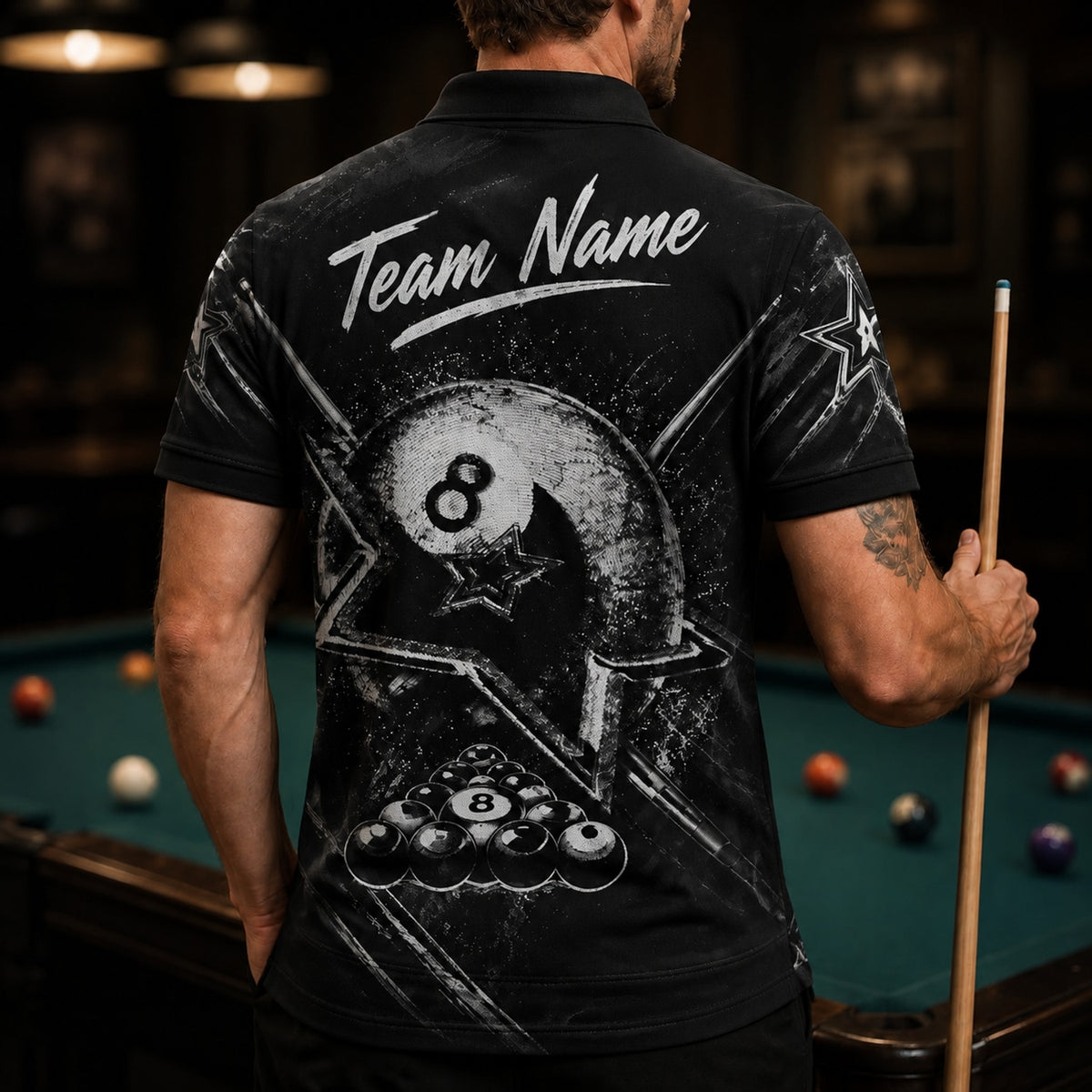 Grunge 8 Ball Sport Custom Billiard Polo Shirt Back View