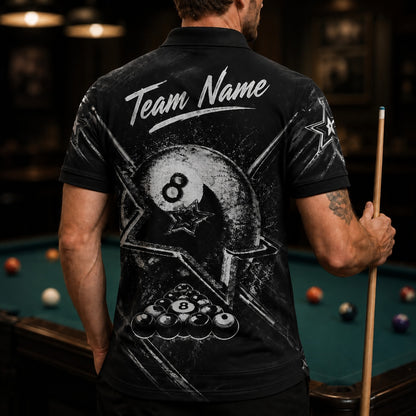 Grunge 8 Ball Sport Custom Billiard Polo Shirt Back View