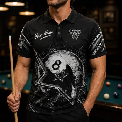 Grunge 8 Ball Sport Custom Billiard Polo Shirt Front View