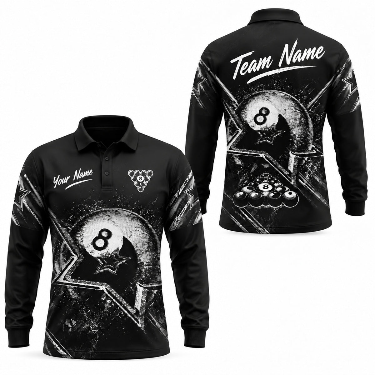 Grunge 8 Ball Sport Custom Billiard Polo Shirt Long Sleeve Polo