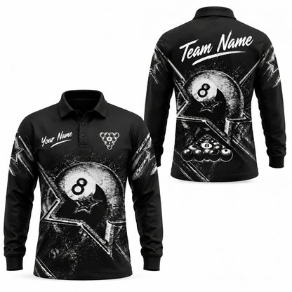 Grunge 8 Ball Sport Custom Billiard Polo Shirt Long Sleeve Polo