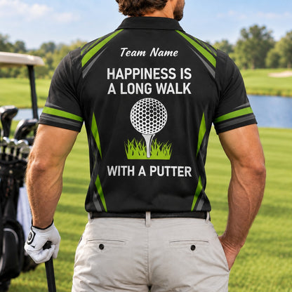 Happiness Is A Long Walk With A Putter Sport Personalized Golf Polo Shirt Back View