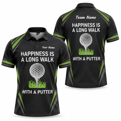Happiness Is A Long Walk With A Putter Sport Personalized Golf Polo Shirt