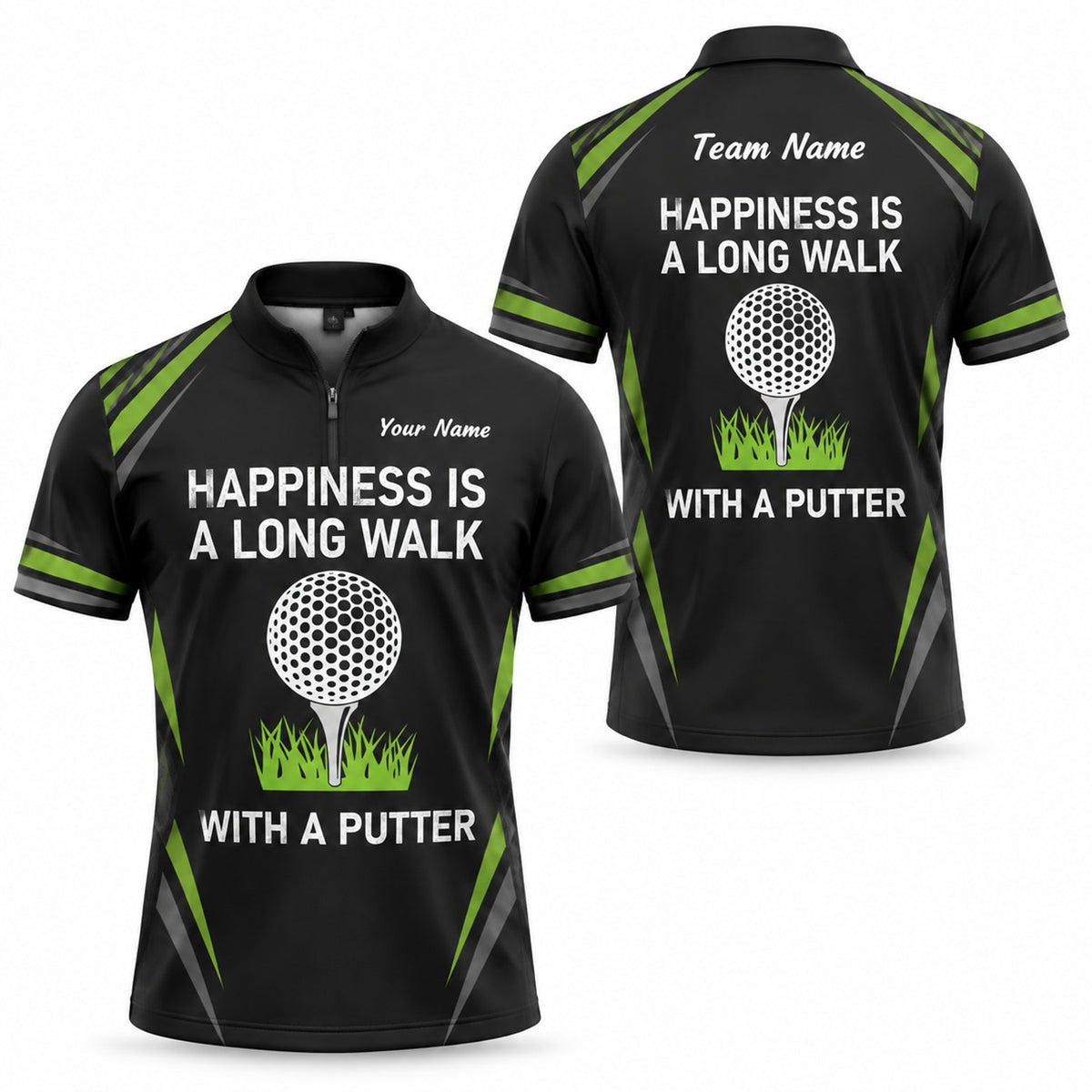 Happiness Is A Long Walk With A Putter Sport Personalized Golf Polo Shirt Jersey Zip 1 4 Collar