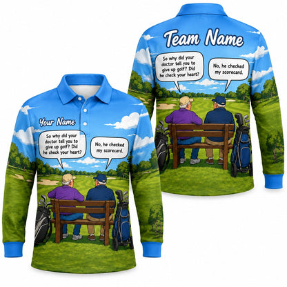 He Checked My Scorecard Golf Humor Personalized Golf Polo Shirt Long Sleeve Polo