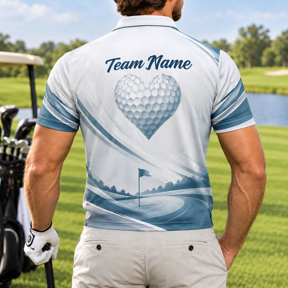 Heart Golf Ball Course Sport Personalized Golf Polo Shirt Back View