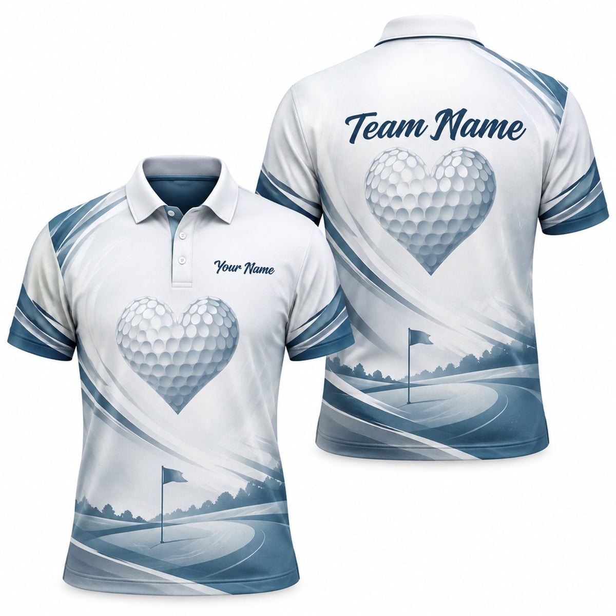 Heart Golf Ball Course Sport Personalized Golf Polo Shirt