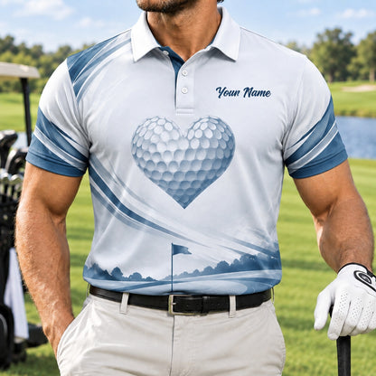 Heart Golf Ball Course Sport Personalized Golf Polo Shirt Front View