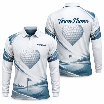 Heart Golf Ball Course Sport Personalized Golf Polo Shirt Long Sleeve Polo
