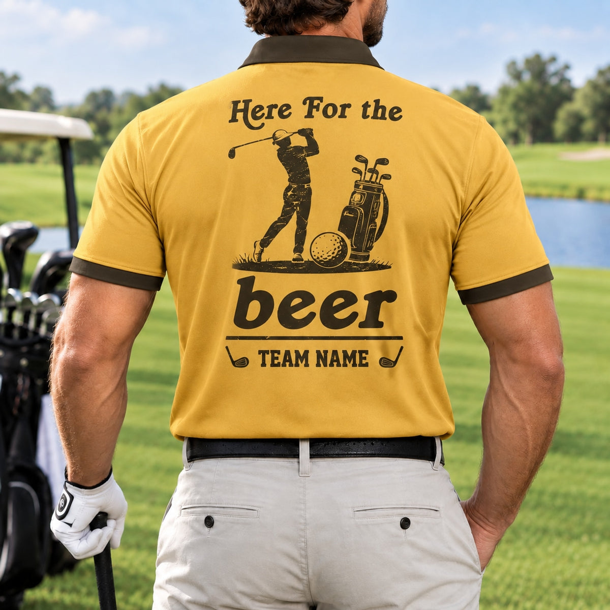 Here For The Beer Golfer Sport Custom Golf Polo Shirt Back View