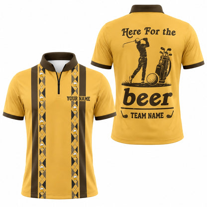 Here For The Beer Golfer Sport Custom Golf Polo Shirt Jersey Zip 1 4 Collar