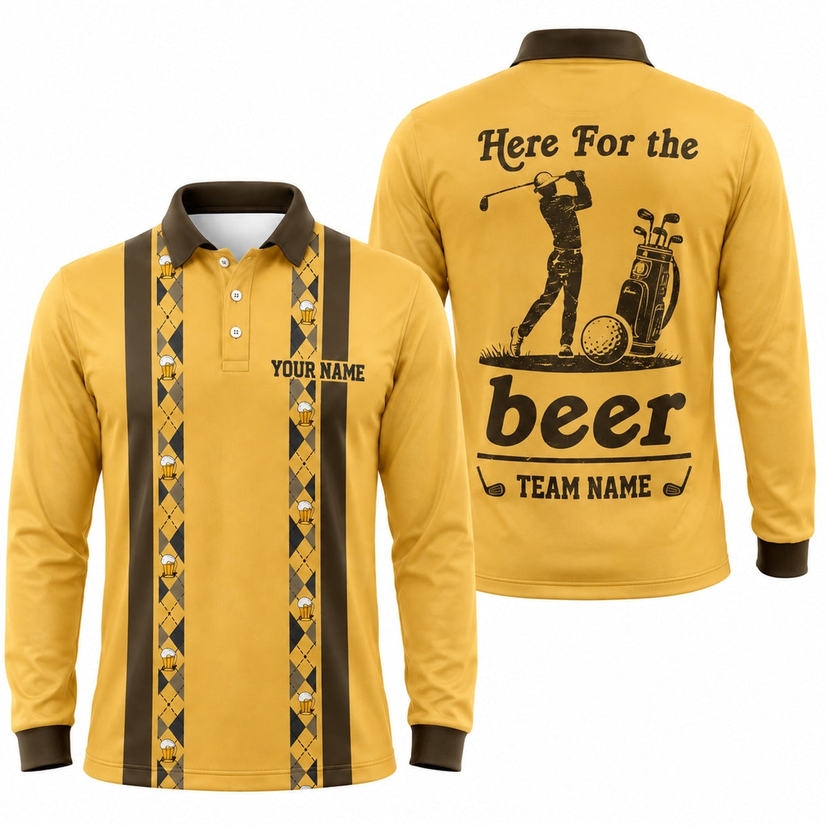 Here For The Beer Golfer Sport Custom Golf Polo Shirt Long Sleeve Polo