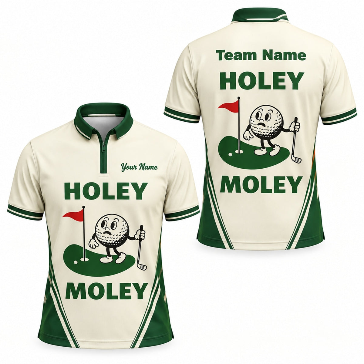 Holey Moley Golf Pun Personalized Golf Polo Shirt Jersey Zip 1 4 Collar