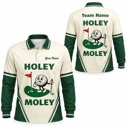Holey Moley Golf Pun Personalized Golf Polo Shirt Long Sleeve Polo