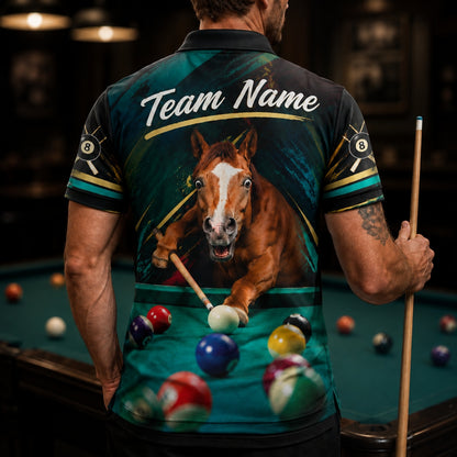 Horse Billiards Player Sport Personalized Billiard Polo Shirt Back View