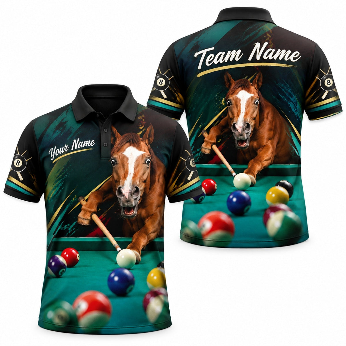 Horse Billiards Player Sport Personalized Billiard Polo Shirt