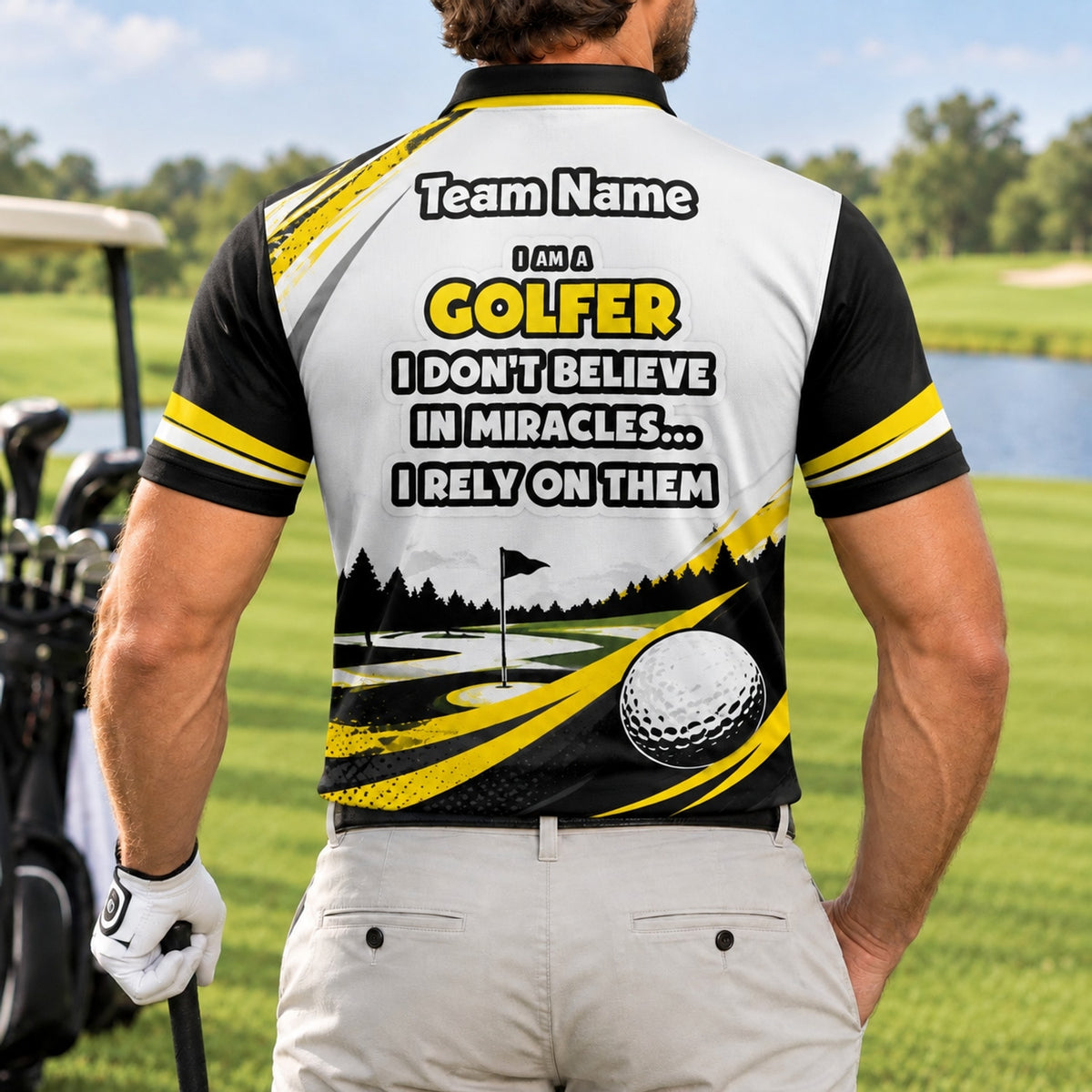 I Am A Golfer Quote Personalized Golf Polo Shirt Back View