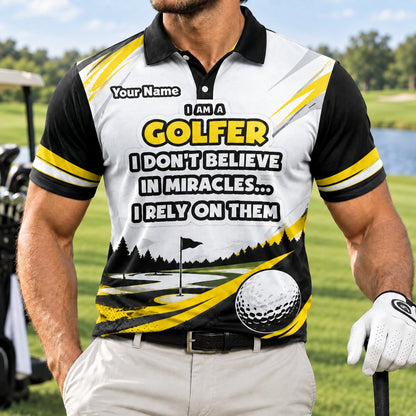 I Am A Golfer Quote Personalized Golf Polo Shirt Front View
