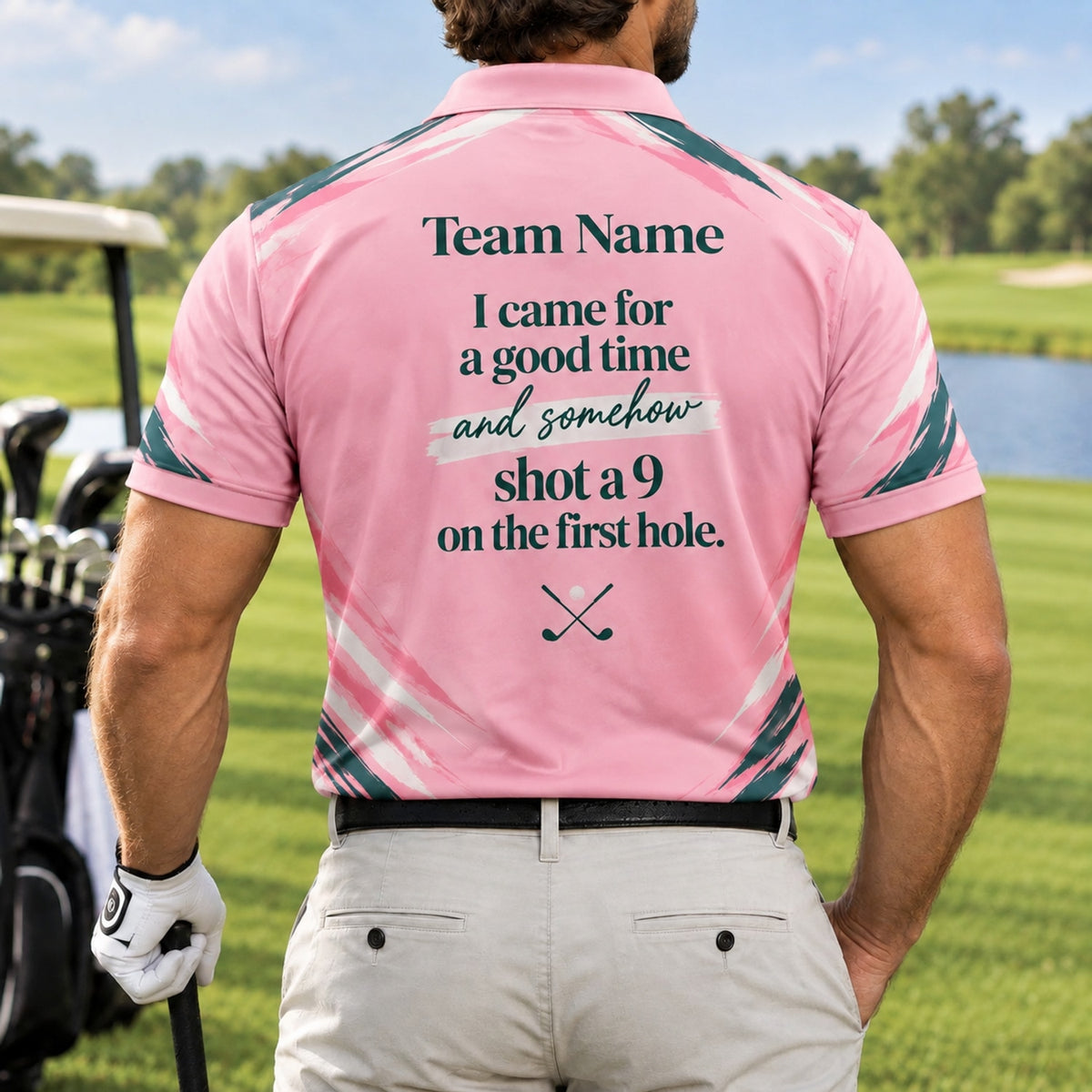 I Came For A Good Time Shot A 9 Golf Humor Personalized Golf Polo Shirt Back View