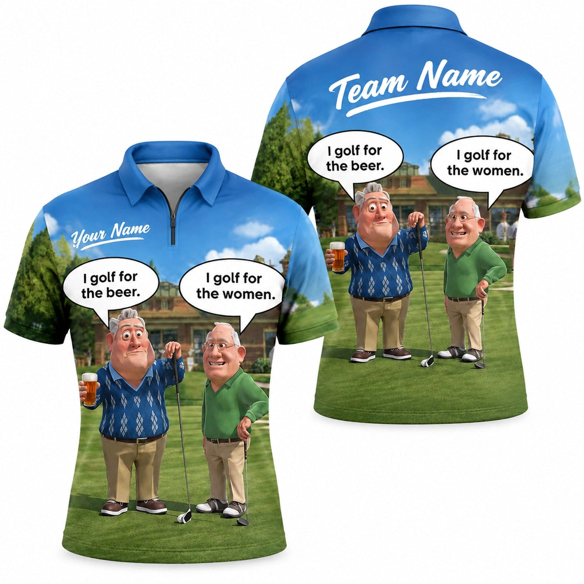 I Golf for the Beer Golf Humor Personalized Golf Polo Shirt Jersey Zip 1 4 Collar