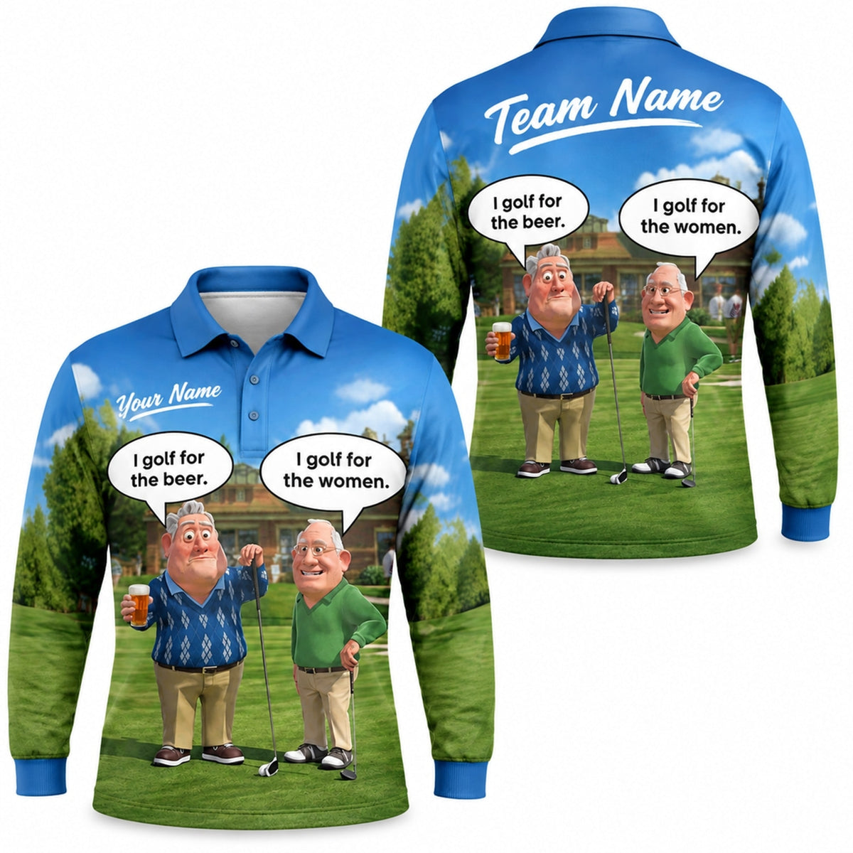 I Golf for the Beer Golf Humor Personalized Golf Polo Shirt Long Sleeve Polo