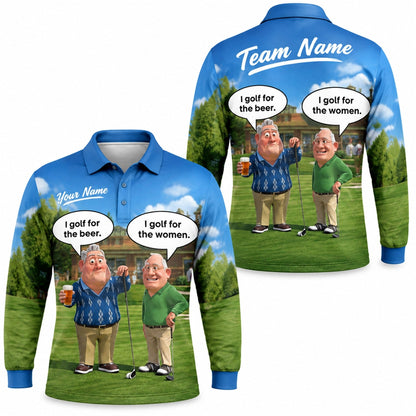I Golf for the Beer Golf Humor Personalized Golf Polo Shirt Long Sleeve Polo