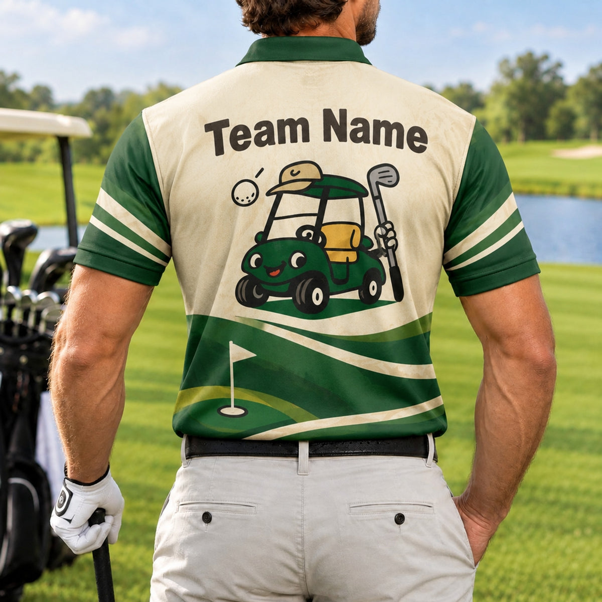 I Like Big Putts Golf Pun Funny Personalized Golf Polo Shirt Back View