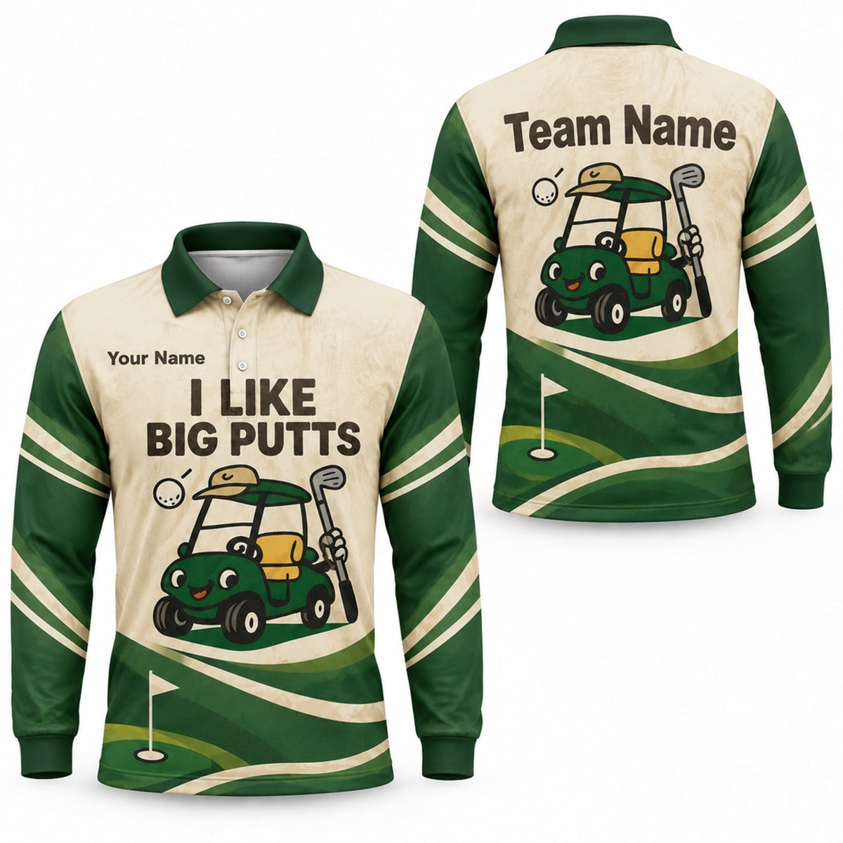 I Like Big Putts Golf Pun Funny Personalized Golf Polo Shirt Long Sleeve Polo