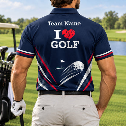 I Love Golf Typography Sport Personalized Golf Polo Shirt Back View
