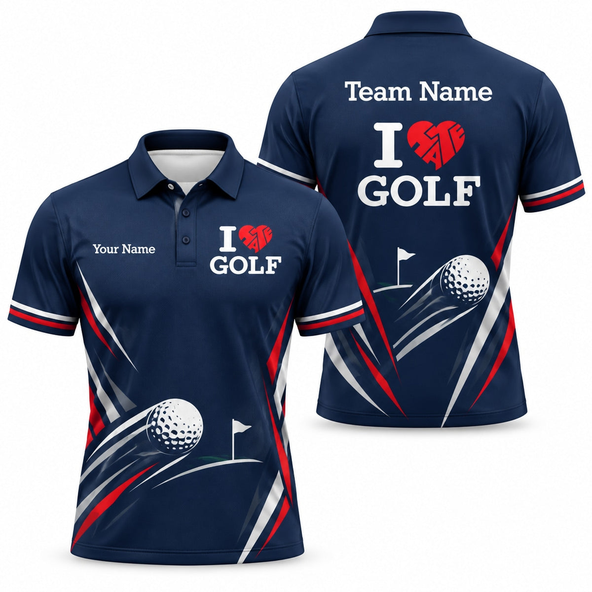 I Love Golf Typography Sport Personalized Golf Polo Shirt
