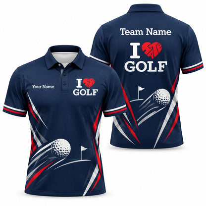 I Love Golf Typography Sport Personalized Golf Polo Shirt