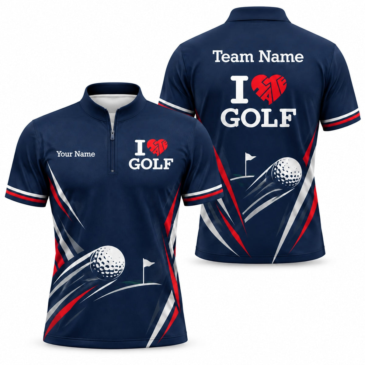 I Love Golf Typography Sport Personalized Golf Polo Shirt Jersey Zip 1 4 Collar