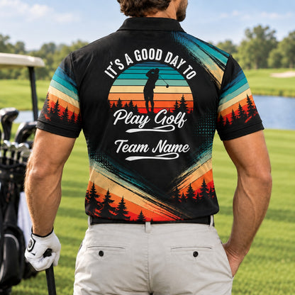 It's a Good Day to Play Golf Golf Life Quote Personalized Golf Polo Shirt Back View