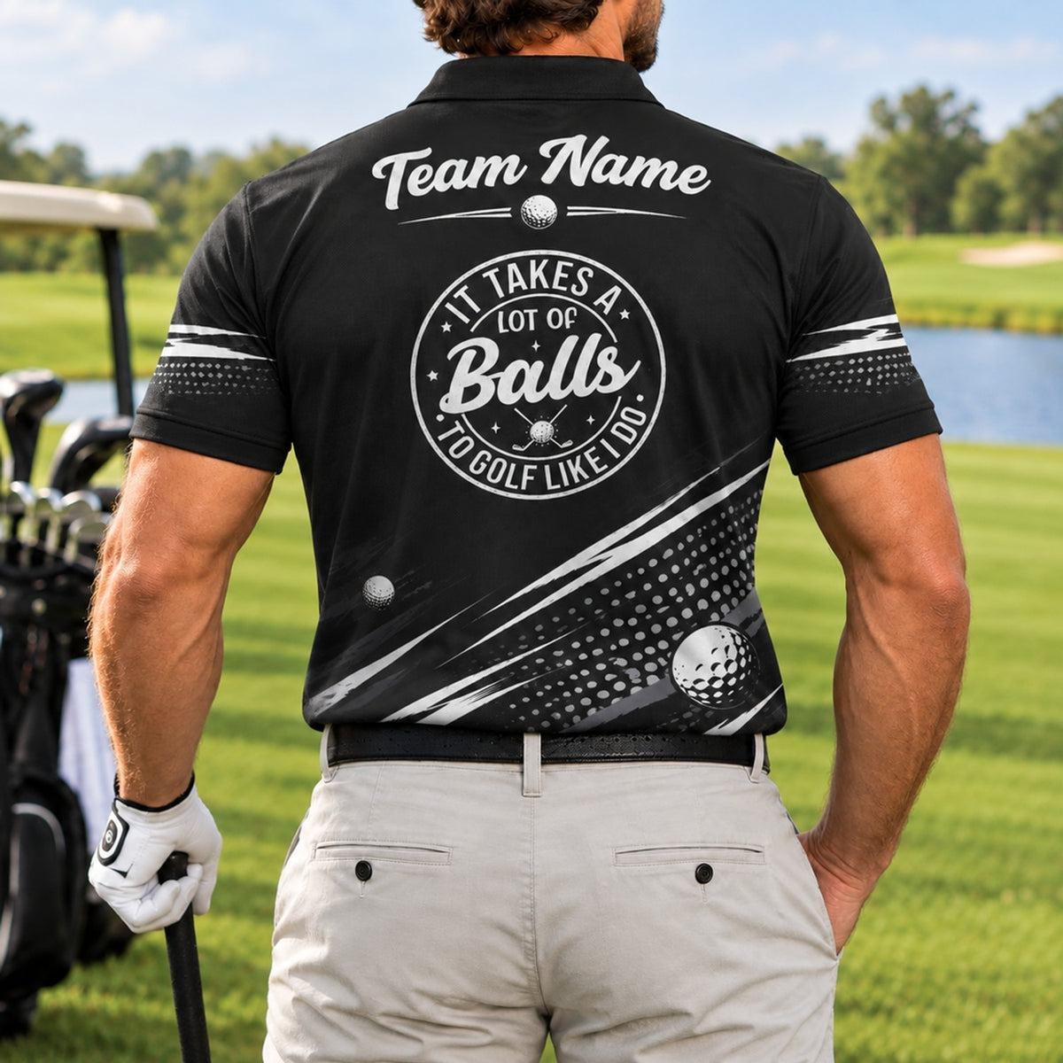 It Takes A Lot Of Balls Sport Personalized Golf Polo Shirt Back View
