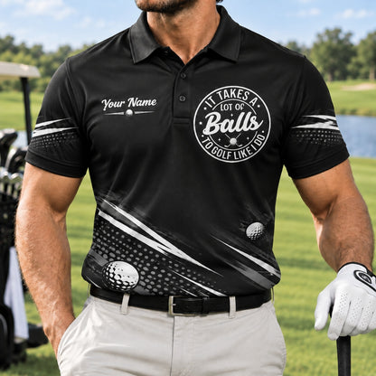 It Takes A Lot Of Balls Sport Personalized Golf Polo Shirt Front View