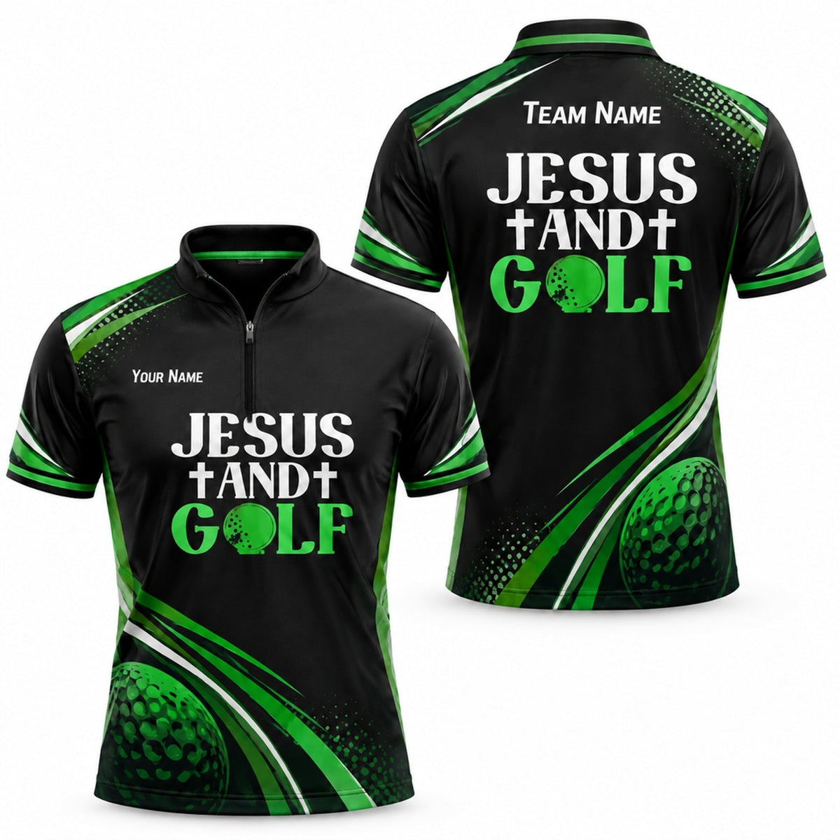 Jesus And Golf Sport Personalized Golf Polo Shirt Jersey Zip 1 4 Collar