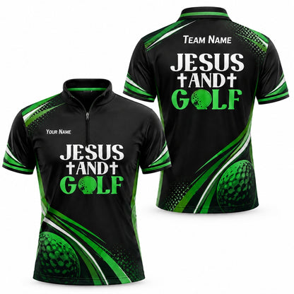 Jesus And Golf Sport Personalized Golf Polo Shirt Jersey Zip 1 4 Collar